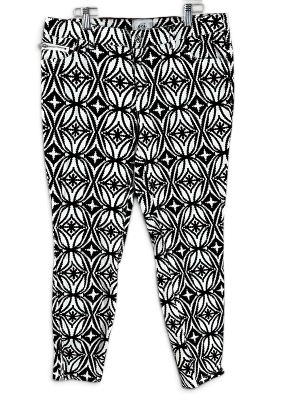 White/ Black Print Hi-Rise Ankle Zip Skinny Jeans
